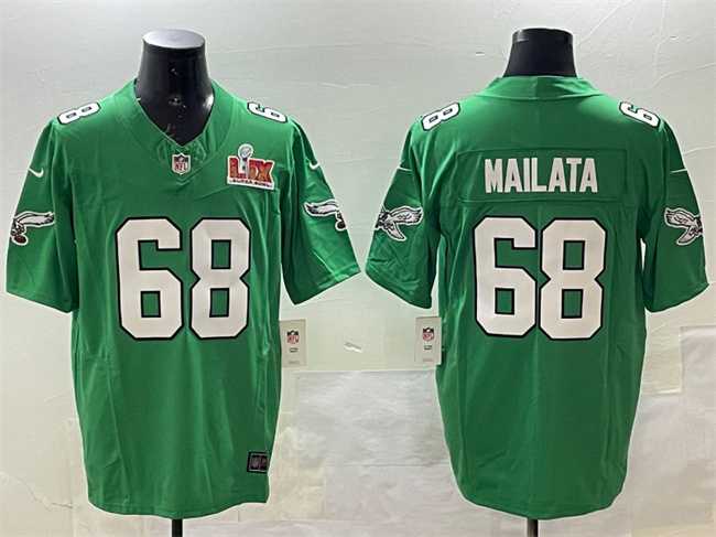 Mens Philadelphia Eagles #68 Jordan Mailata Green 2025 Super Bowl LIX Patch F.U.S.E. Throwback Vapor Untouchable Limited Stitched Jersey